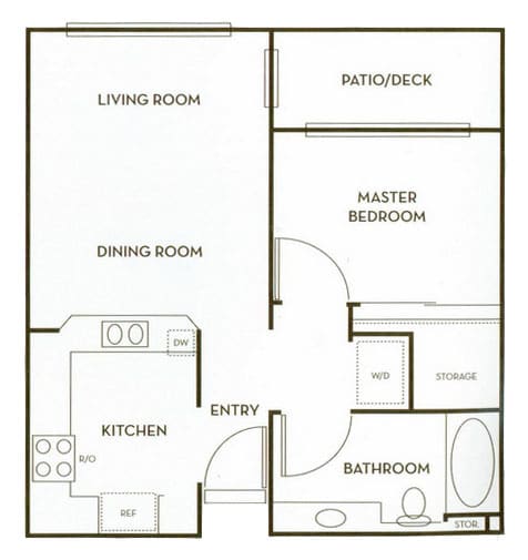 One Bedroom, One Bathroom Floorplan