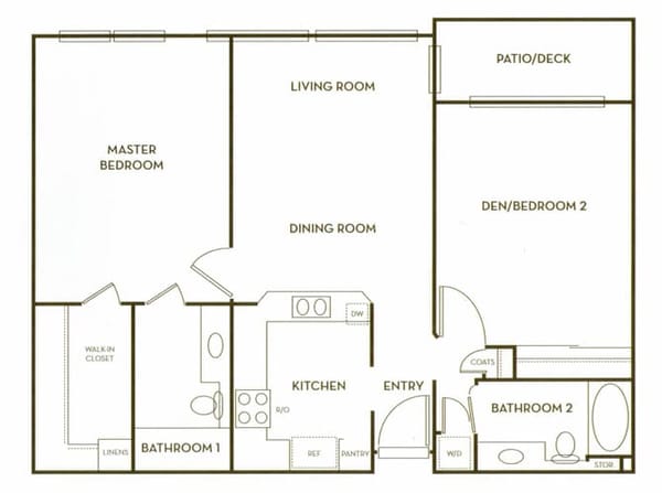 Two Bedroom, Two Bathrooms Floorplan