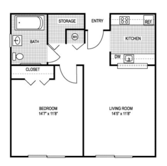 Floor Plan  One Bedroom Floor Plan at Riverview House Senior Apartments in Lake 