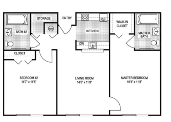 Floor Plan  Two Bedroom Floor Plan at Riverview House Senior Apartments in Lake 