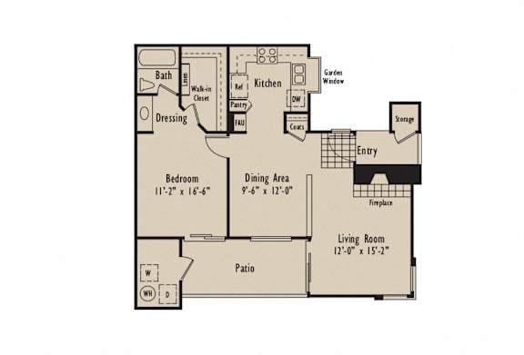A - 1 Bedroom 1 Bath Floor Plan Layout - 780 Square Feet at Harbor Pointe, Dana 