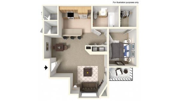 Windom 1 bedroom 1 bathroom floorplan