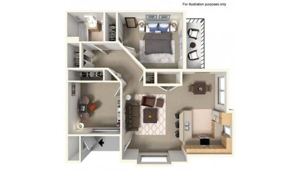Crestone 2 bedroom 1 bathroom floorplan