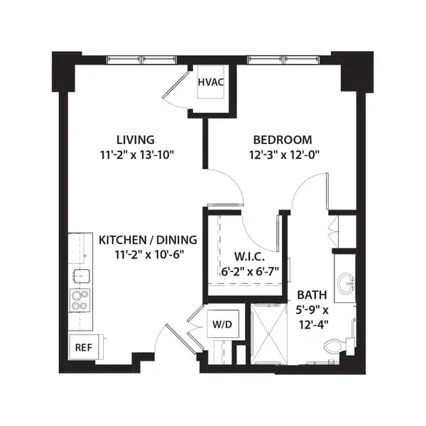1 Bed 1 Bath Floor Plan