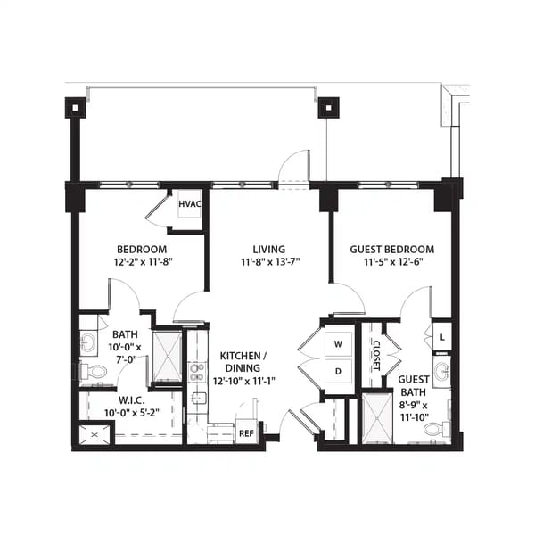 2 Bed 2 Bath Floor Plan