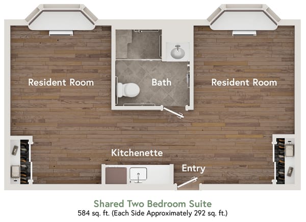Shared Two Bedroom Floor Plan