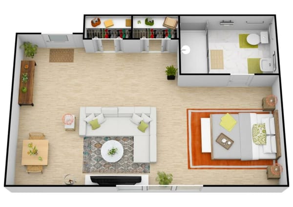 Mid-size deluxe studio floor plan at Orchard Ridge Residences