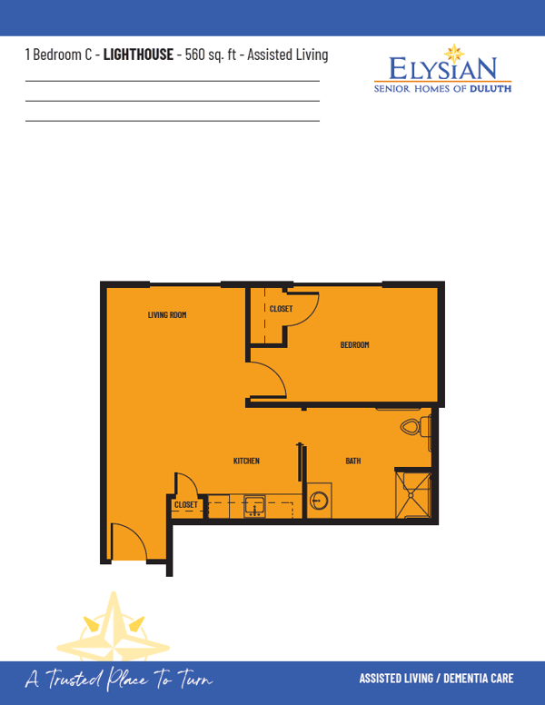 1 Bedroom C Lighthouse - 560Sqft - Elysian Of Duluth Floor Plan