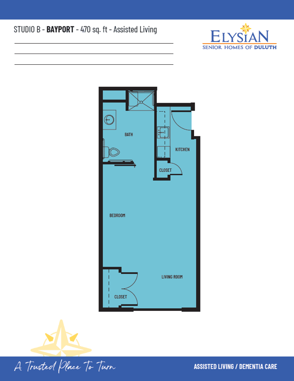 Studio B Bayport - 470Sqft - Elysian Of Duluth Floor Plan