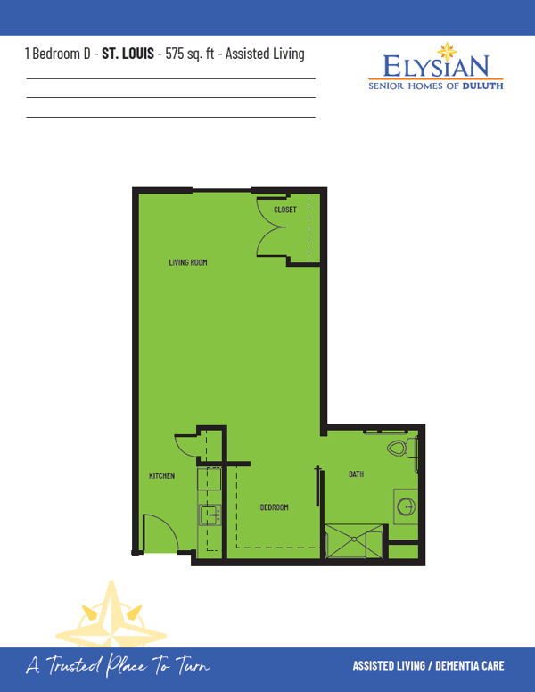 1 Bedroom D St. Louis 575Sqft - Elysian Of Duluth Floor Plan