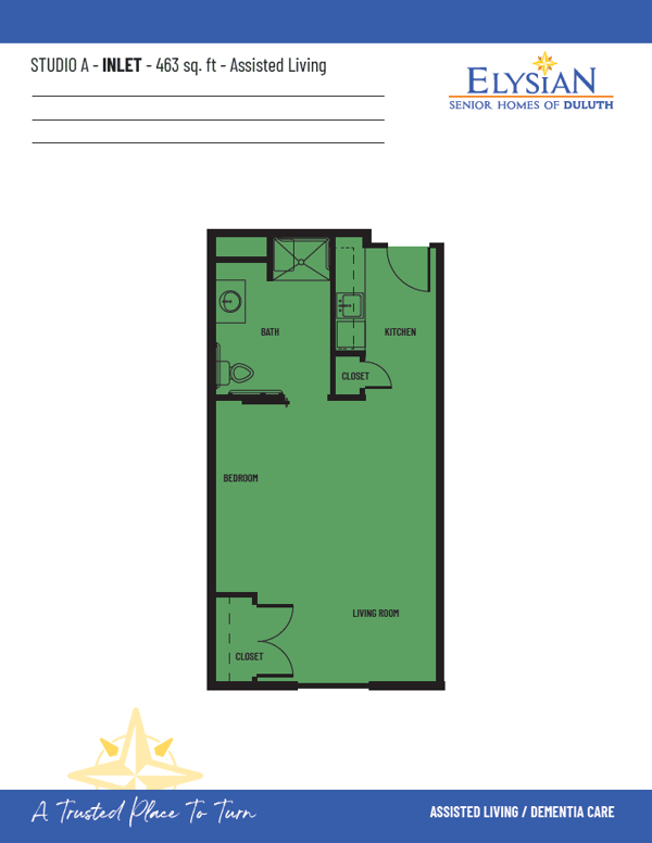 Studio A Inlet - 463Sqft - Elysian Of Duluth Floor Plan