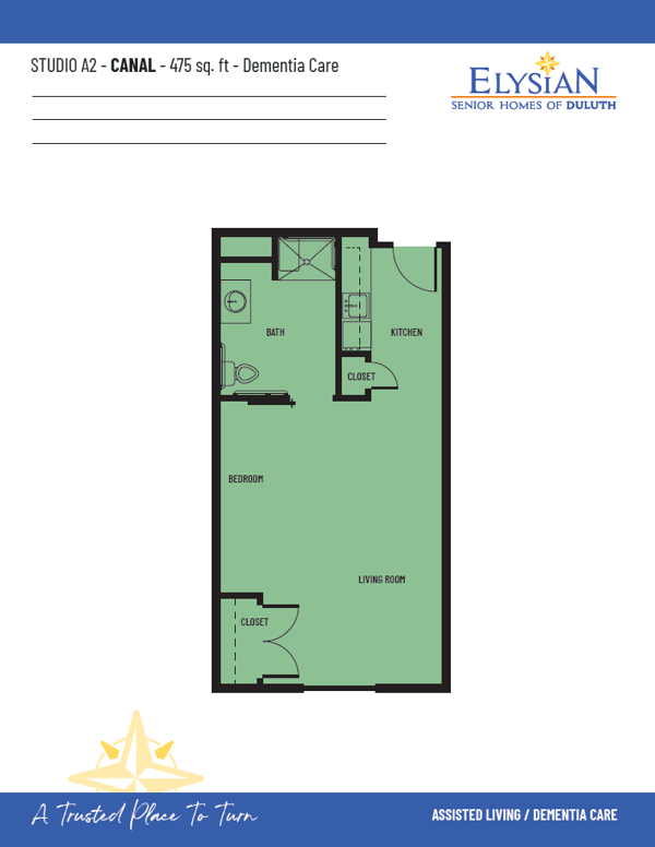 Studio A2 Canal - 475Sqft - Elysian Of Duluth Floor Plan