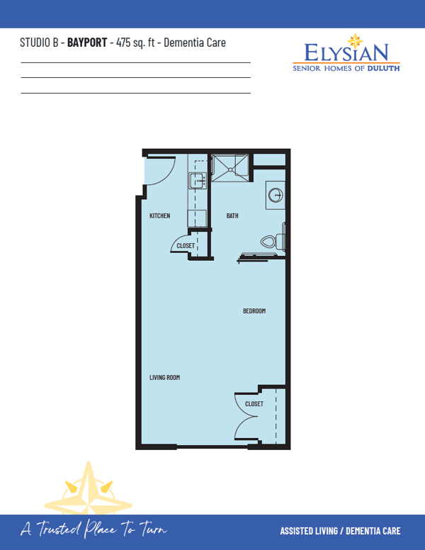 Studio B Bayport - 475Sqft - Elysian Of Duluth Floor Plan