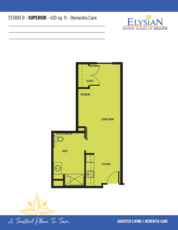 Studio D Superior - 420Sqft - Elysian Of Duluth Floor Plan