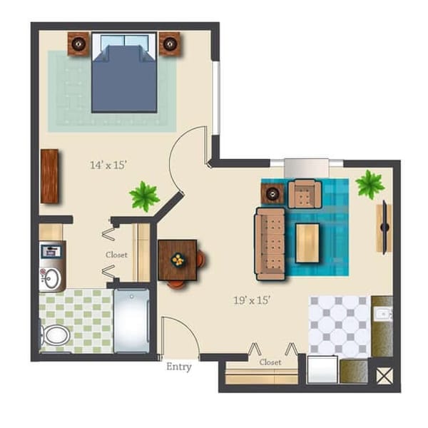 Assisted Suite One Bed One Bath 665 sq. ft.
