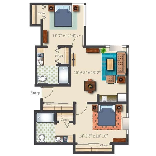 Assisted Suite Two Bed Two Bath 916 sq. ft.
