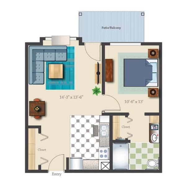 Retirement Suite One Bed One Bath 652 sq. ft.