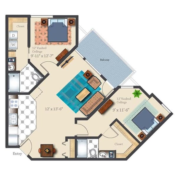 Retirement Suite Two Bed Two Bath 1,144 sq. ft.