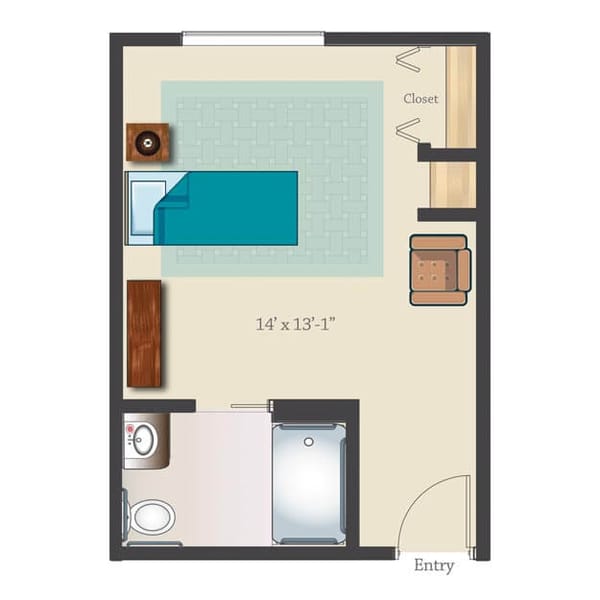 Memory Care Suite One Bed One Bath 348 sq. ft.