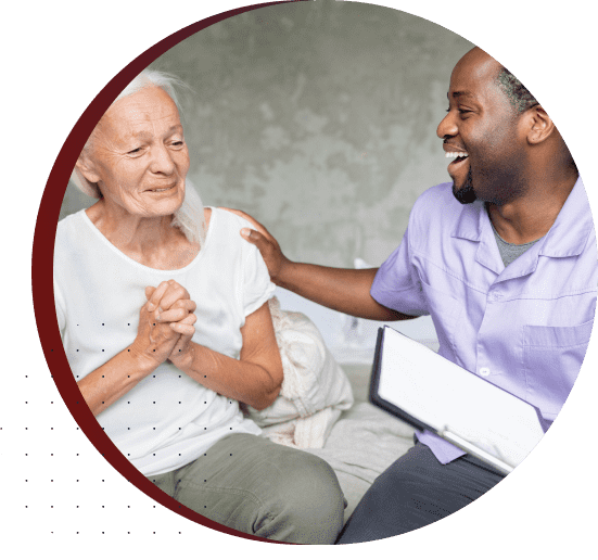 Caregiver interacting with an elderly resident.