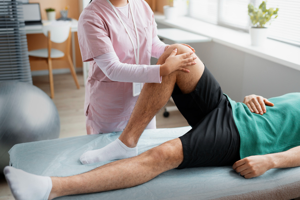 Physical therapy session in a bright room