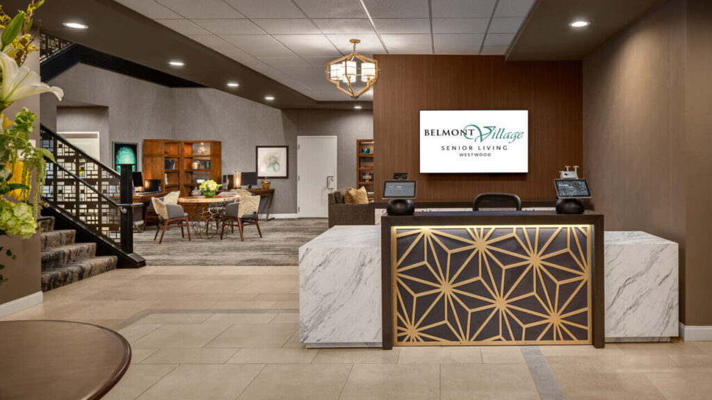 Interior view of Belmont Village lobby and reception area