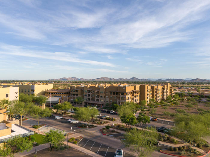 Aerial view of the Acacia Health Center building and surroundings