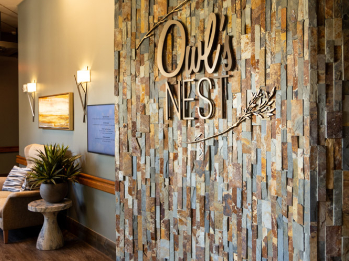 Decorative wall inside the facility with stone texture
