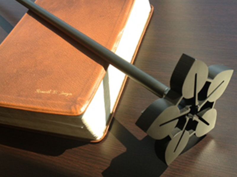 A decorative object on a book