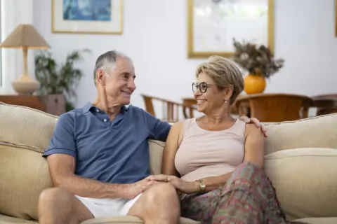 A couple enjoying time together in a cozy living area