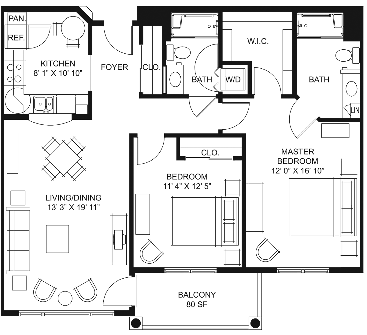 Architectural floor plan of a resident unit