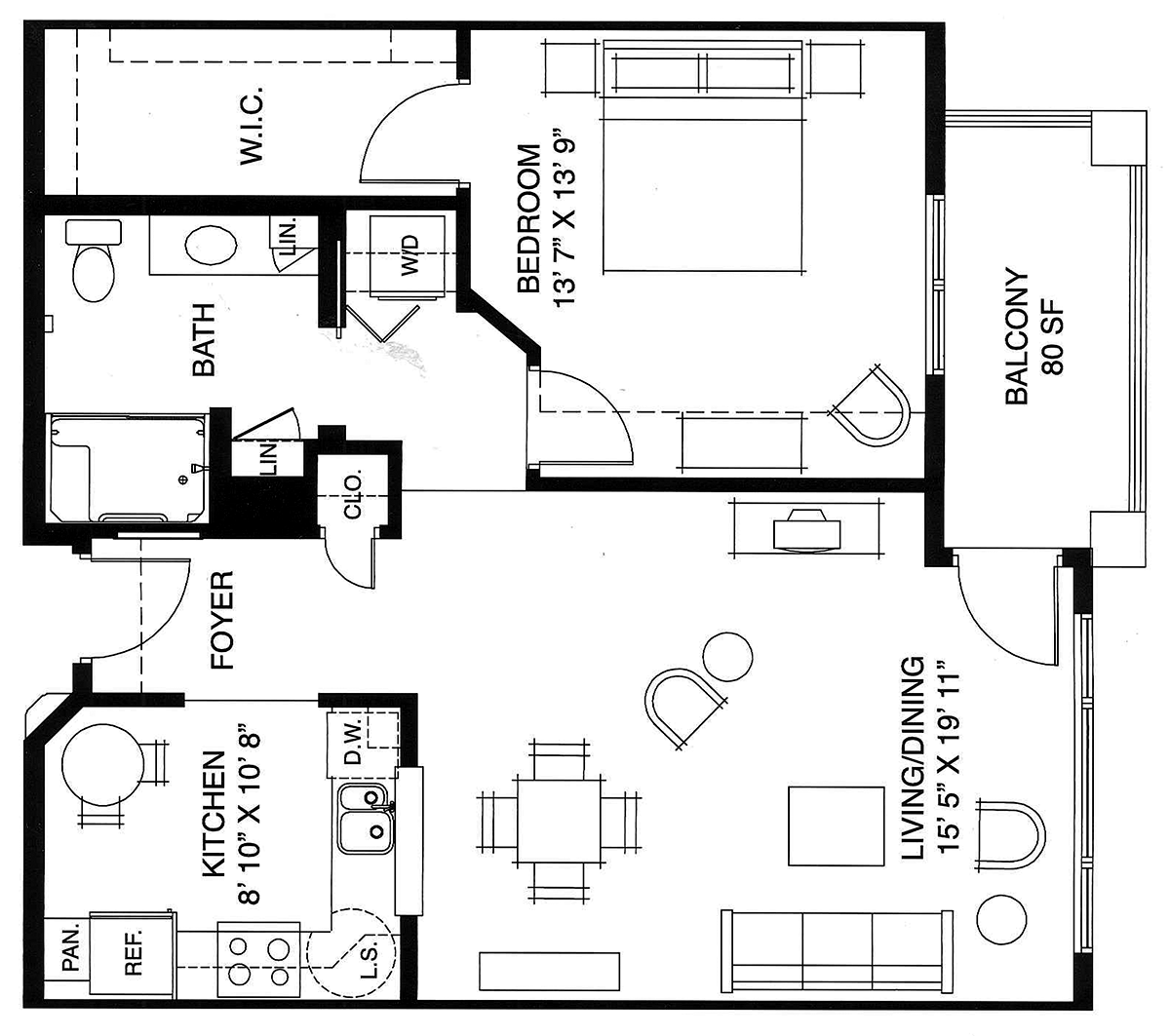 Architectural floor plan of a living unit layout