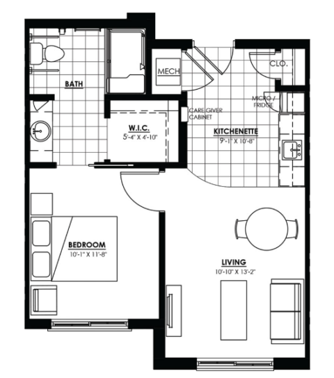 Architectural floor plan of a resident unit