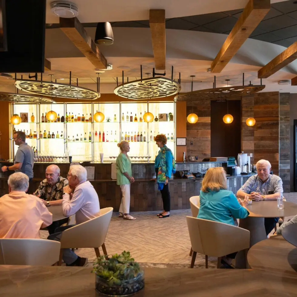Residents enjoying time in a cozy common area