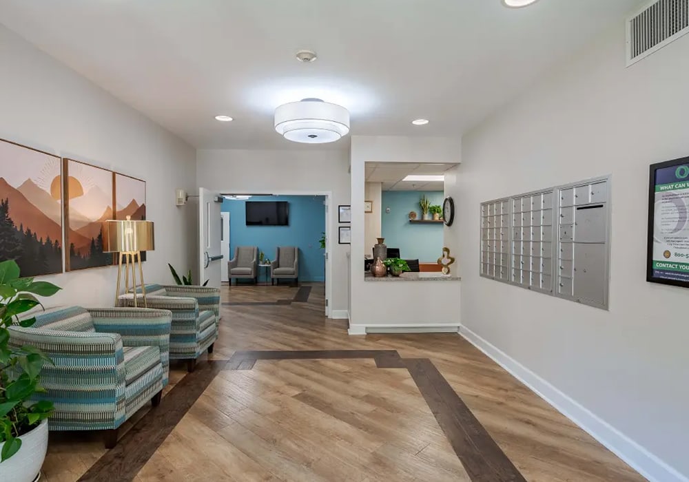 Interior of a welcoming common area with comfortable seating.