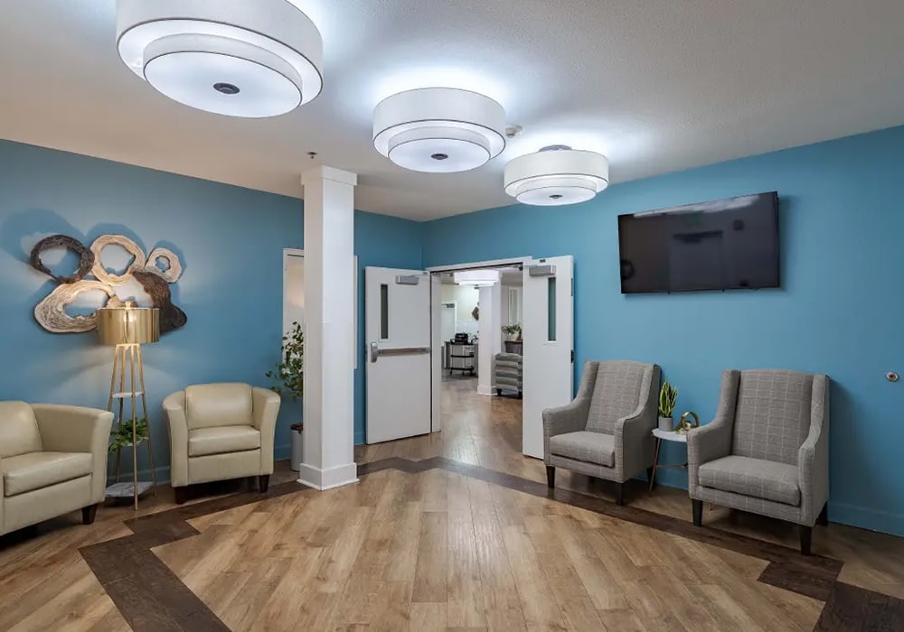 Interior lobby with seating and modern decor
