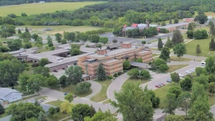Aerial view of assisted living facility and grounds