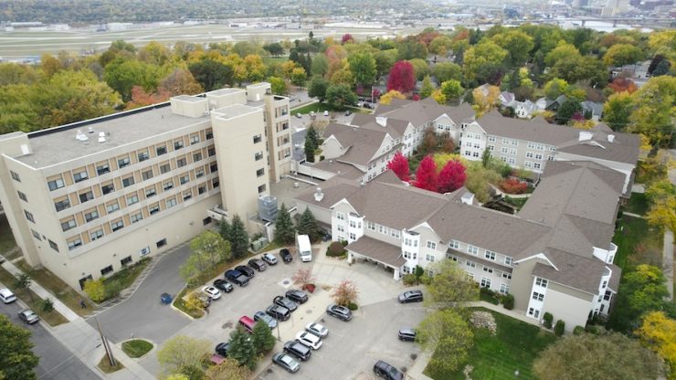Aerial view of the facility and surrounding landscape.
