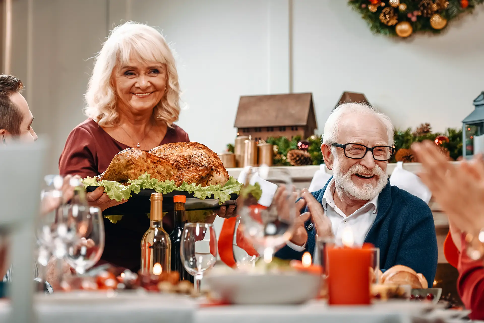 Residents enjoying a festive meal together