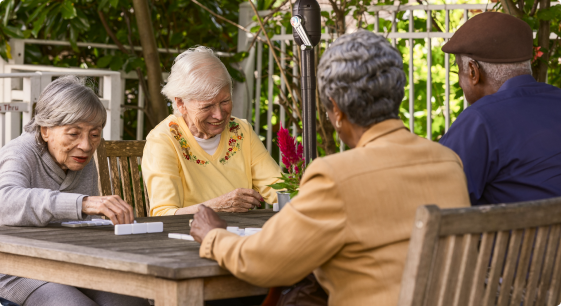 Residents enjoying a game outdoors.