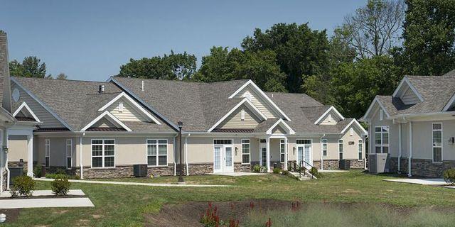 Exterior view of residential buildings in a senior living community