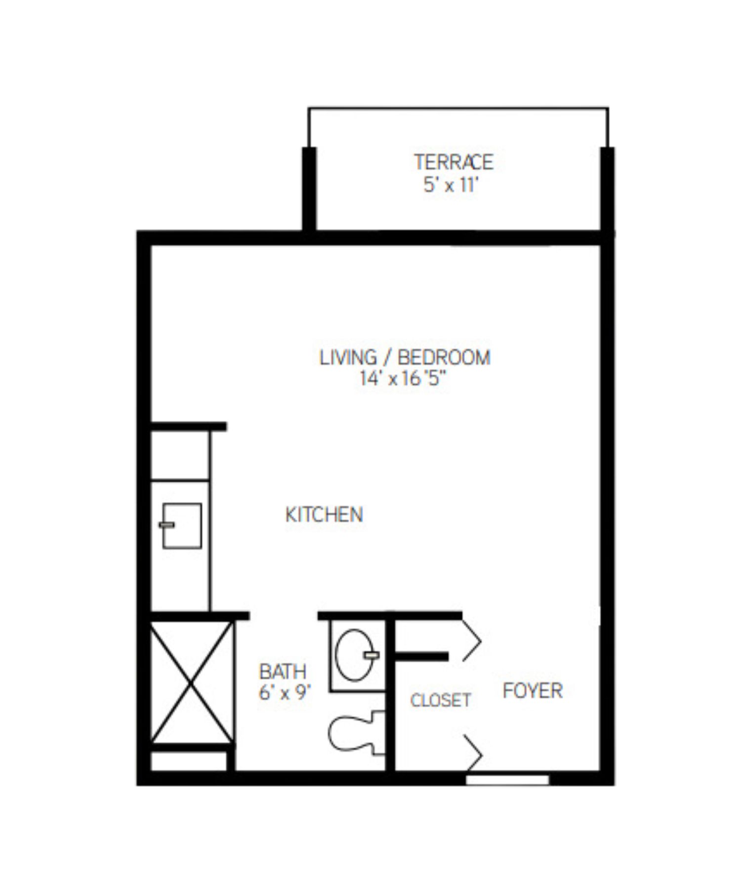 Architectural floor plan of a living area