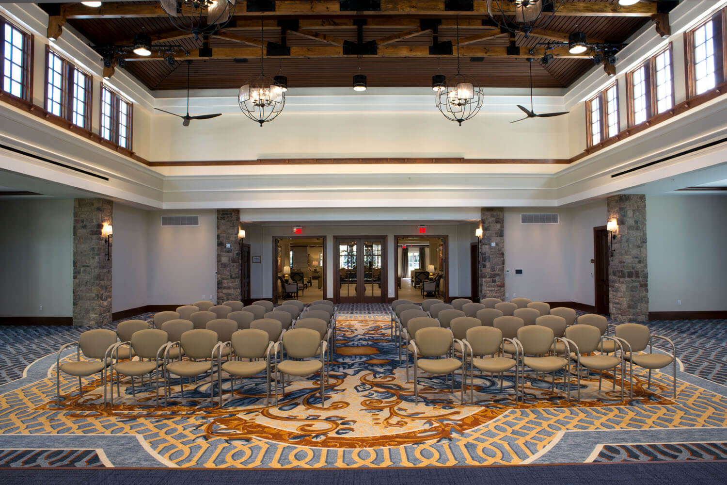 Interior view of a common area with seating