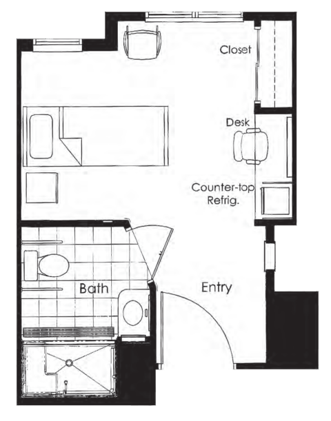 Architectural floor plan of a residential unit