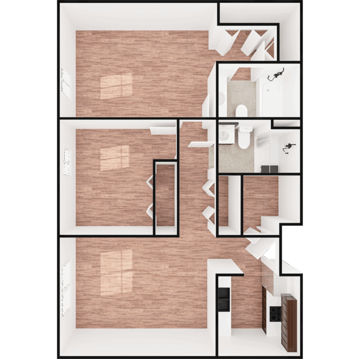 Architectural floor plan of a resident unit with layout