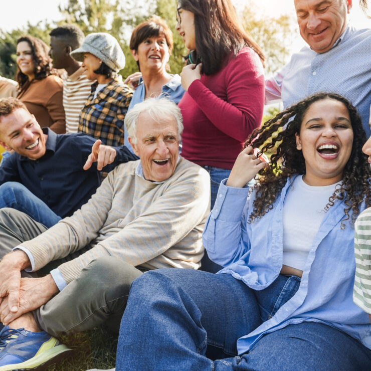 Residents and staff enjoying an outdoor activity together