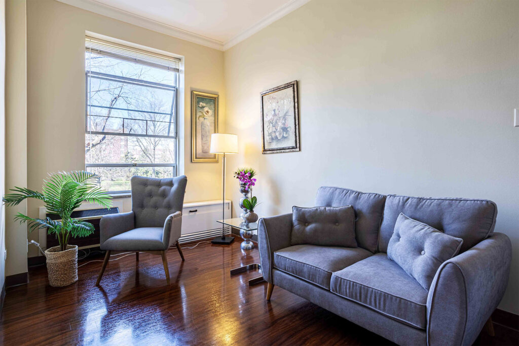 Comfortable seating area in a facility interior