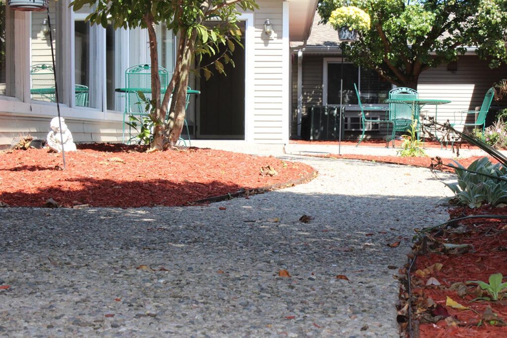 Pathway leading to outdoor seating area