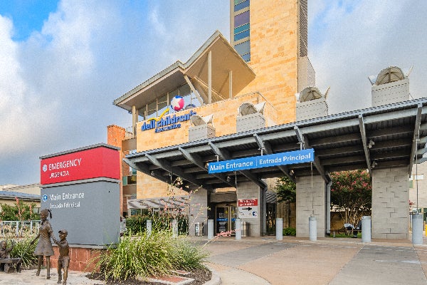 Main entrance of a healthcare facility with outdoor space