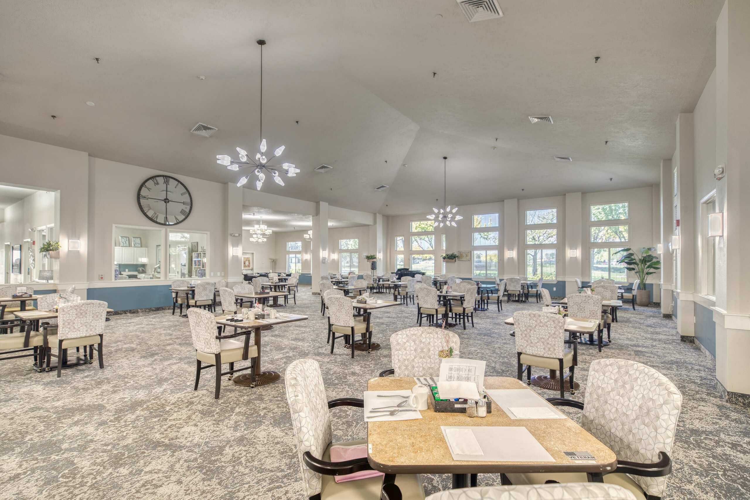 Bright dining room with elegant decor and seating